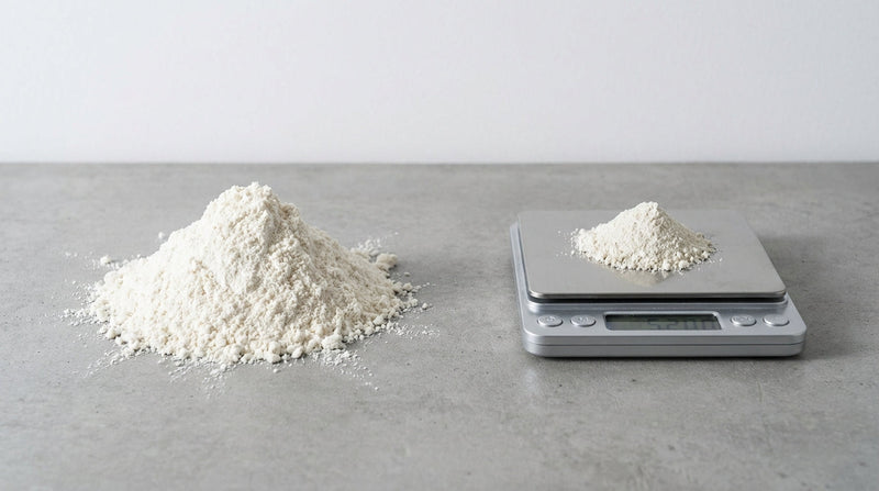 Jämförelse mellan lågdos och högdensitetsinnehåll som visar varför billiga kosttillskott ofta saknar effekt på grund av fairy dusting och låg råvarukvalitet.