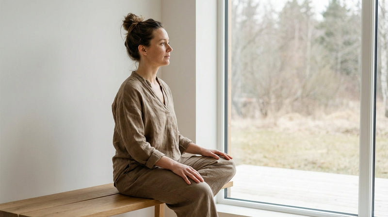 Minimalistisk livsstilsbild som representerar kvinnlig biologi, hormonell balans och långsiktig hälsa, utan fokus på trender eller produkter.